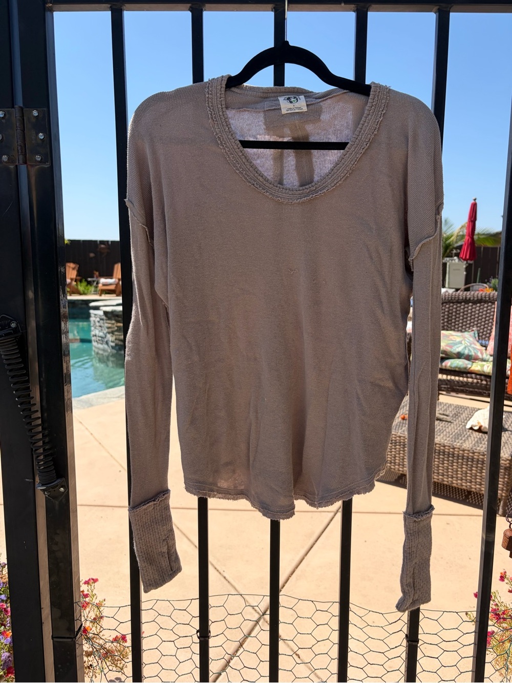 Free People We are Free Casual Lightweight Long-Sleeve Top in Taupe